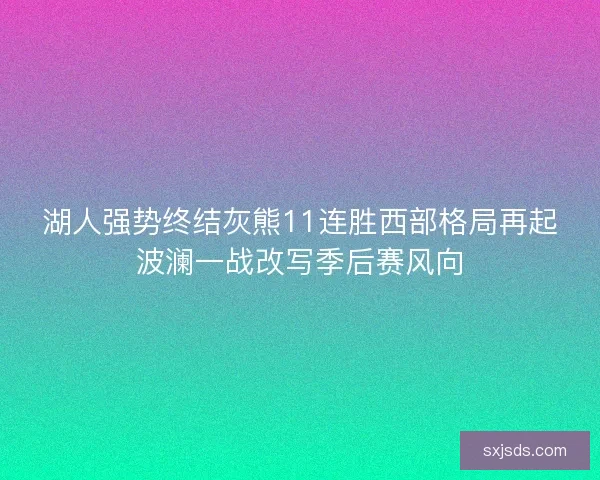 湖人强势终结灰熊11连胜西部格局再起波澜一战改写季后赛风向